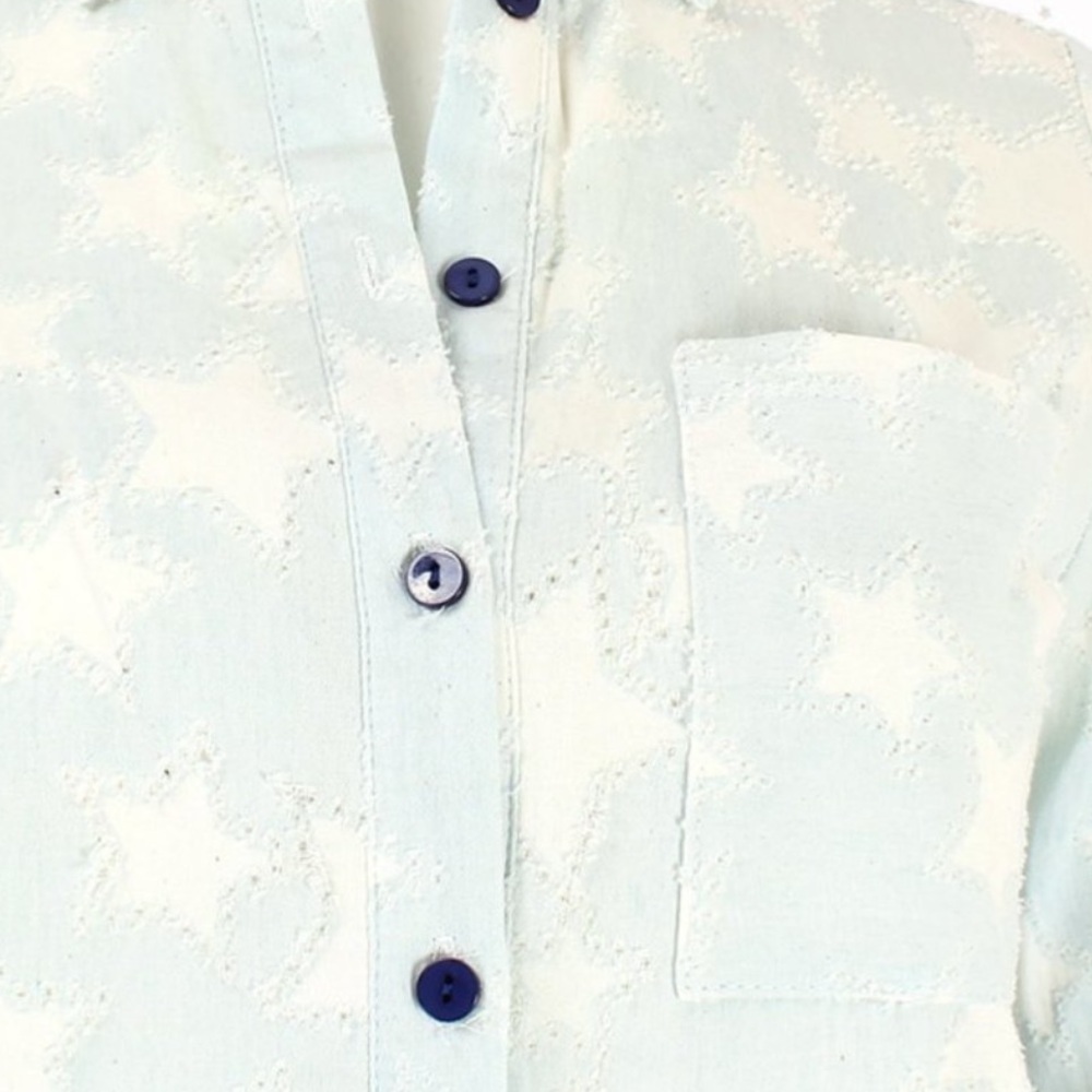 Star Pattern Distressed Button Up Denim Shirt - image 2